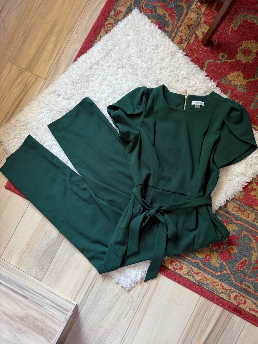 Calvin Klein Forest Green Short Sleeve Holiday Wedding Jumpsuit 12/L